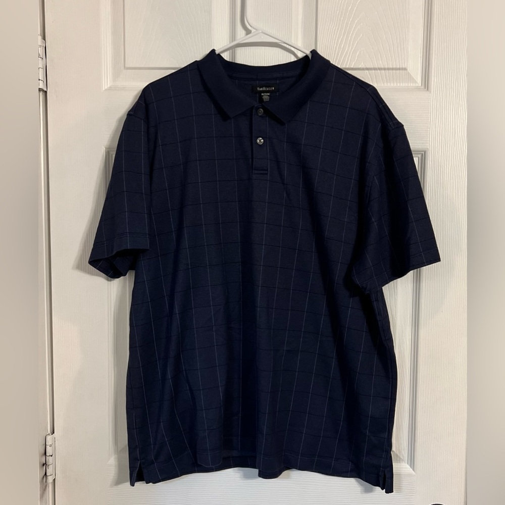 van Heusen men’s Blue Plaid Polo Shirt Size Xxl Short Sleeve